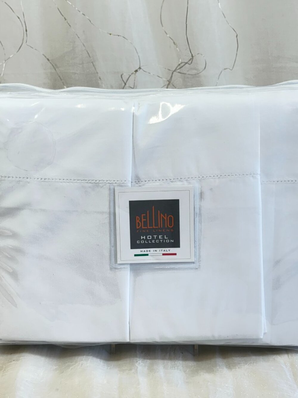 New White Bellino Italy Luxury Hemstitch King Sheet Set 100% Cotton Percale